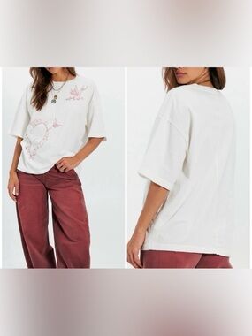 NWT Free People Ragabond More Amore Embroidered Tee - Ivory Combo - Small